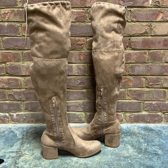 Yoki Tan Faux Suede Over The Knee Boots Size 9 - Picture 6 of 10